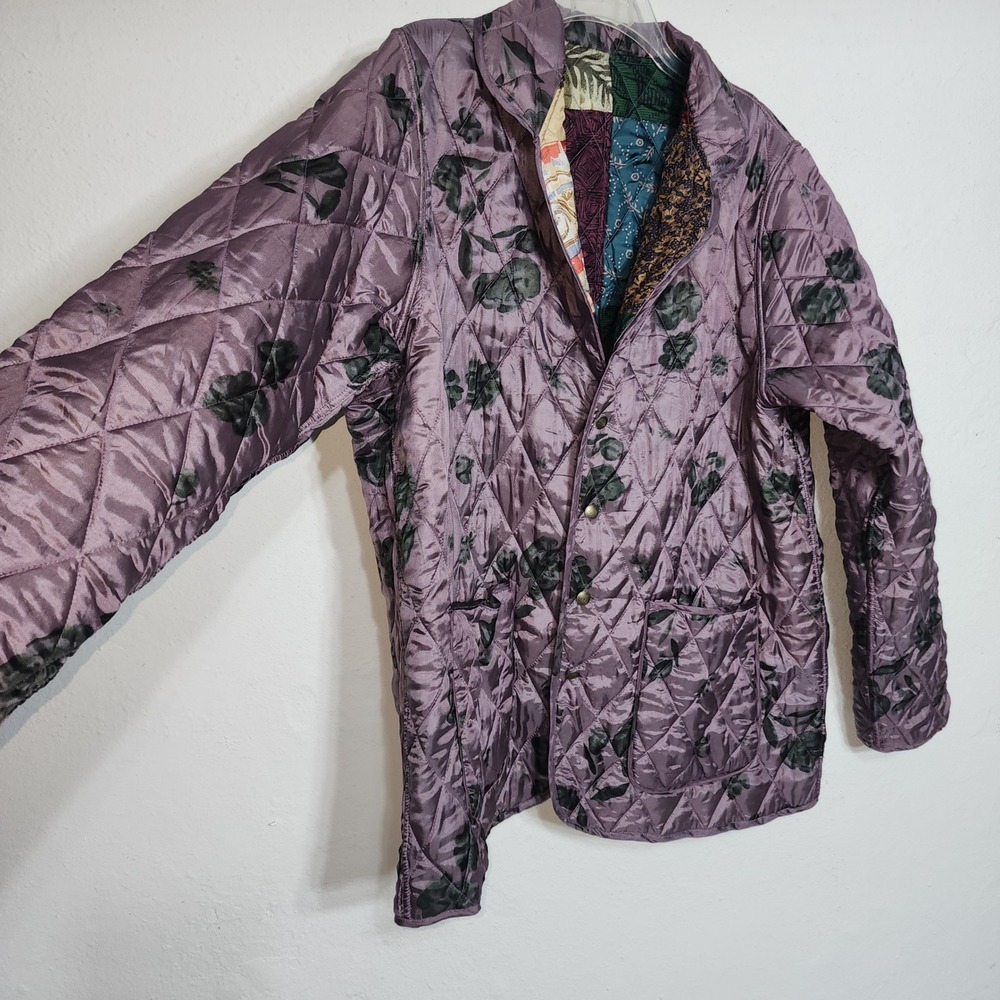 Blair Silk Quilted Jacket Medium Multicolor Patchwork Reversible Floral Boho - Picture 4 of 12